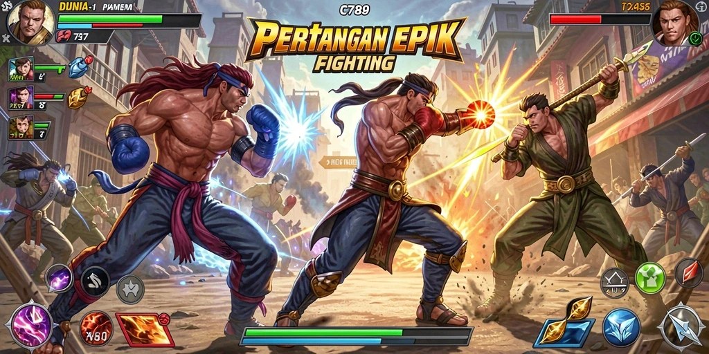 Gameplay C789 yang intens dan menegangkan dalam pertarungan Fighting.