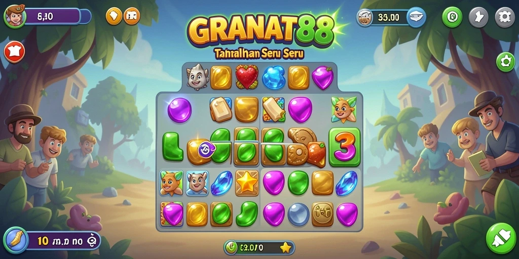 Tampilan seru gameplay Match-3 di GRANAT88 dengan kombinasi warna-warni.
