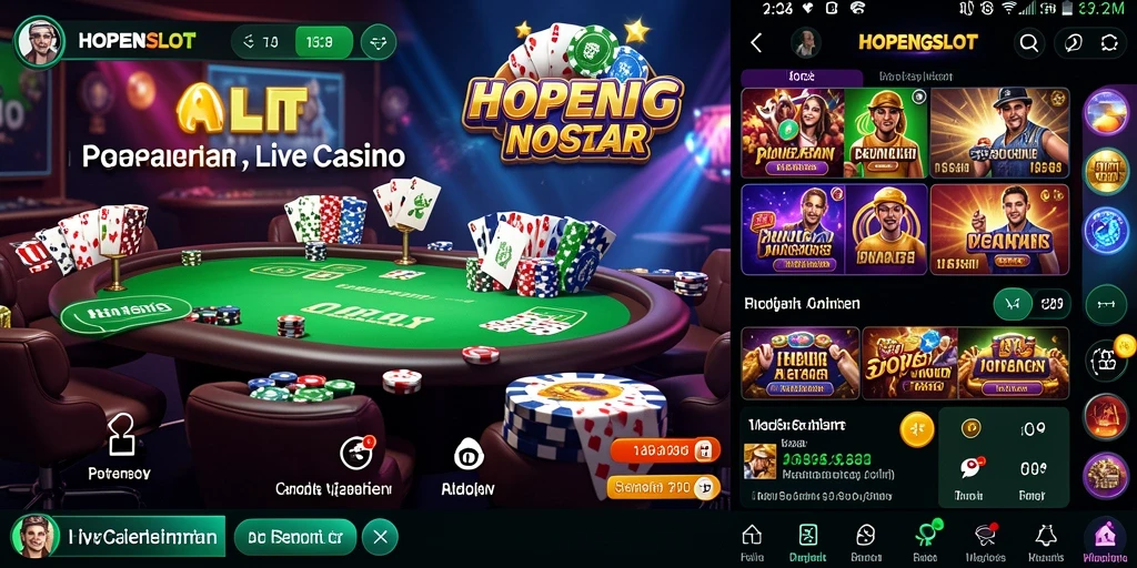 Screenshot gameplay HOPENGSLOT dengan dealer langsung dan interaksi pemain.