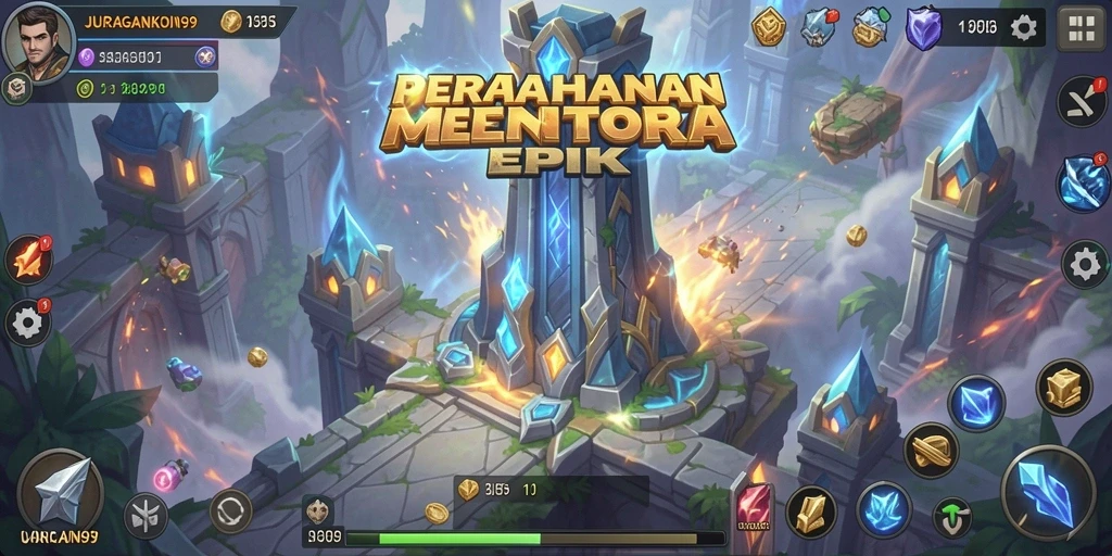 Tampilan gameplay menara pertahanan yang menegangkan di JURAGANKOIN99.