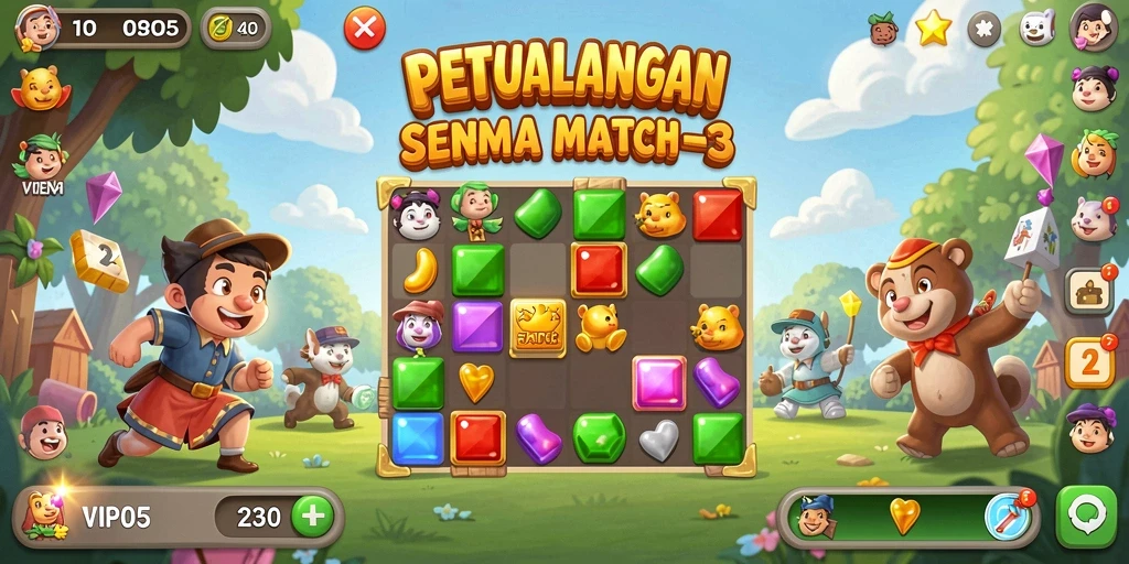 Tampilan gameplay VIP805 dengan grafis Match-3 yang menarik.
