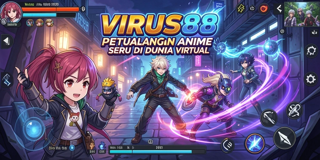 Tampilan gameplay seru dari <strong>VIRUS88</strong> dengan karakter anime yang menarik.