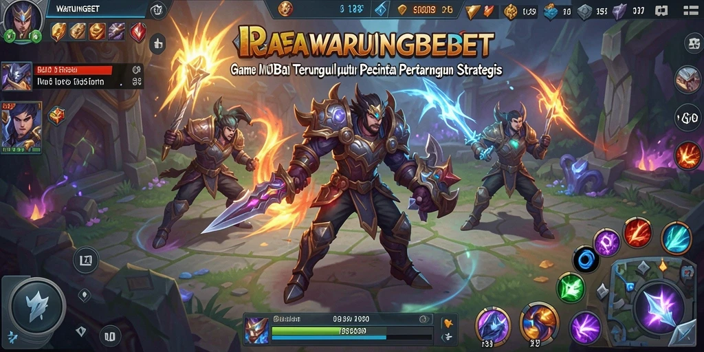 Screenshot utama menunjukkan aksi intens dalam game MOBA.